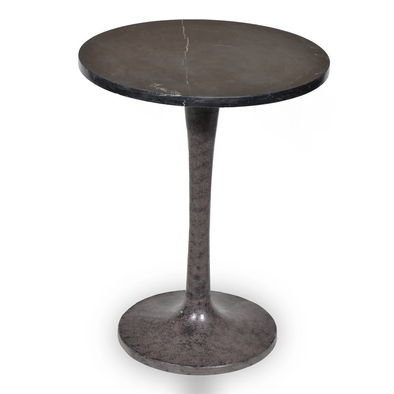 Carolina Classics Piuma Marble Top Accent Table in Black and Industrial