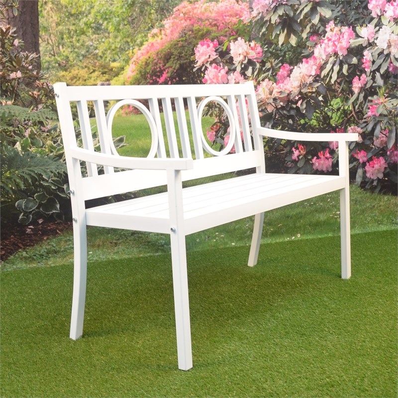 Carolina Classics Gramercy Outdoor Metal Bench in White | Homesquare