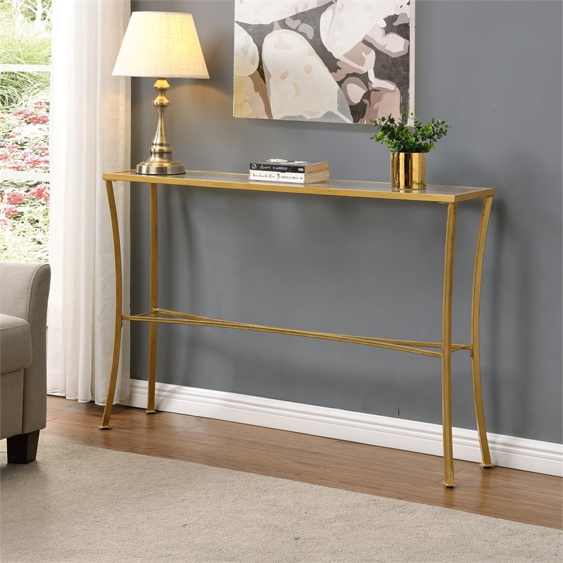 Carolina Classics Palin Glass Top Console Table in Antique Gold