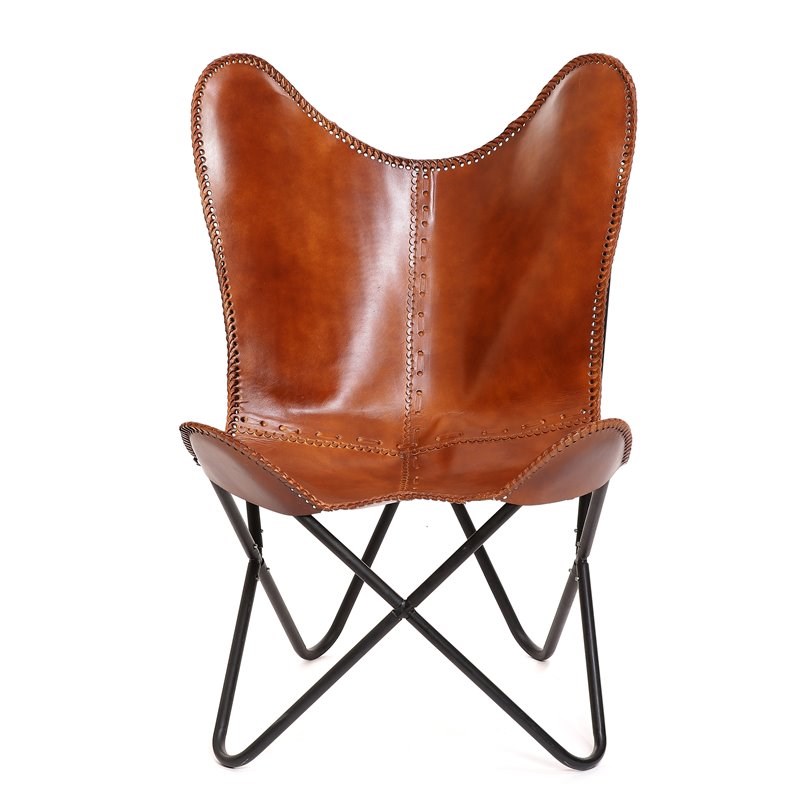 Carolina Classics Monroe Leather Butterfly Chair in Brown and Black