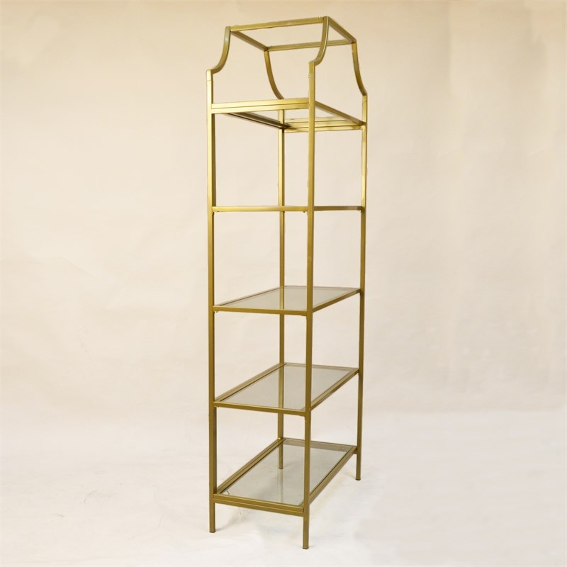 Carolina Classics Palmer Glass 5 Tier Glass Shelf Bookcase in Gold