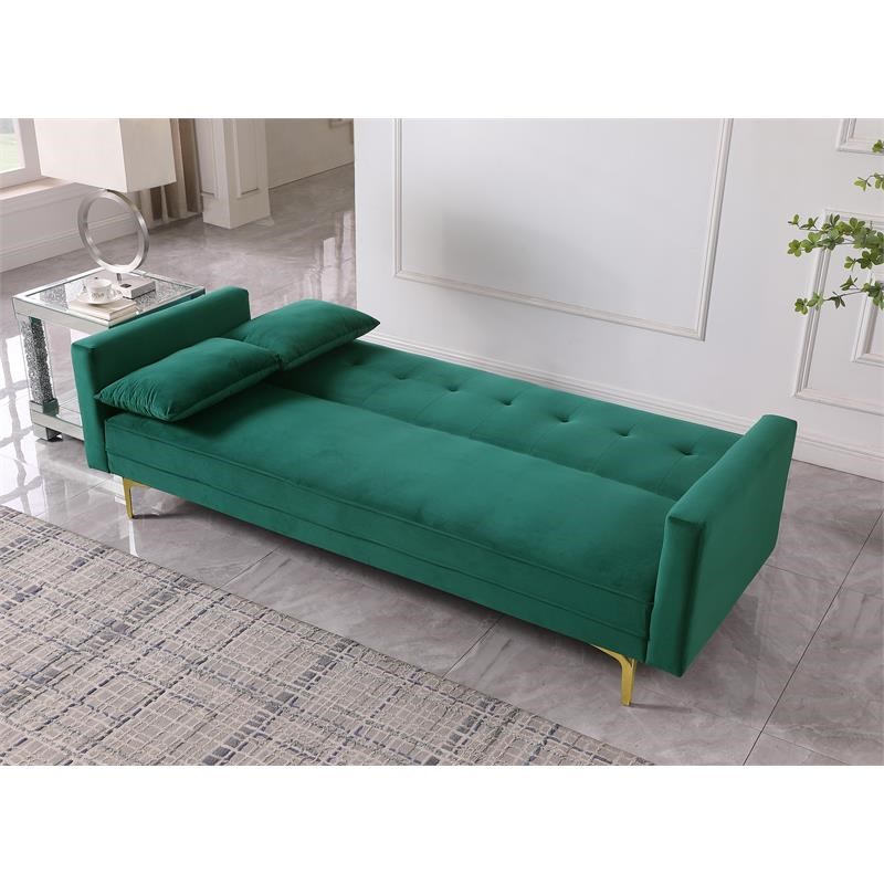 Carolina Classics  Siena Velvet Convertible Sleeper Sofa with Pillows in Green