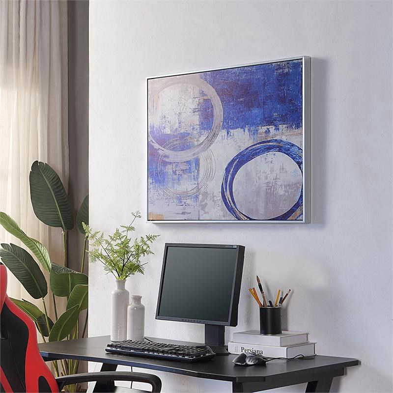 Carolina Classics Circle Abstract Wall Art 24 x 32 with Silver Frame in Blue