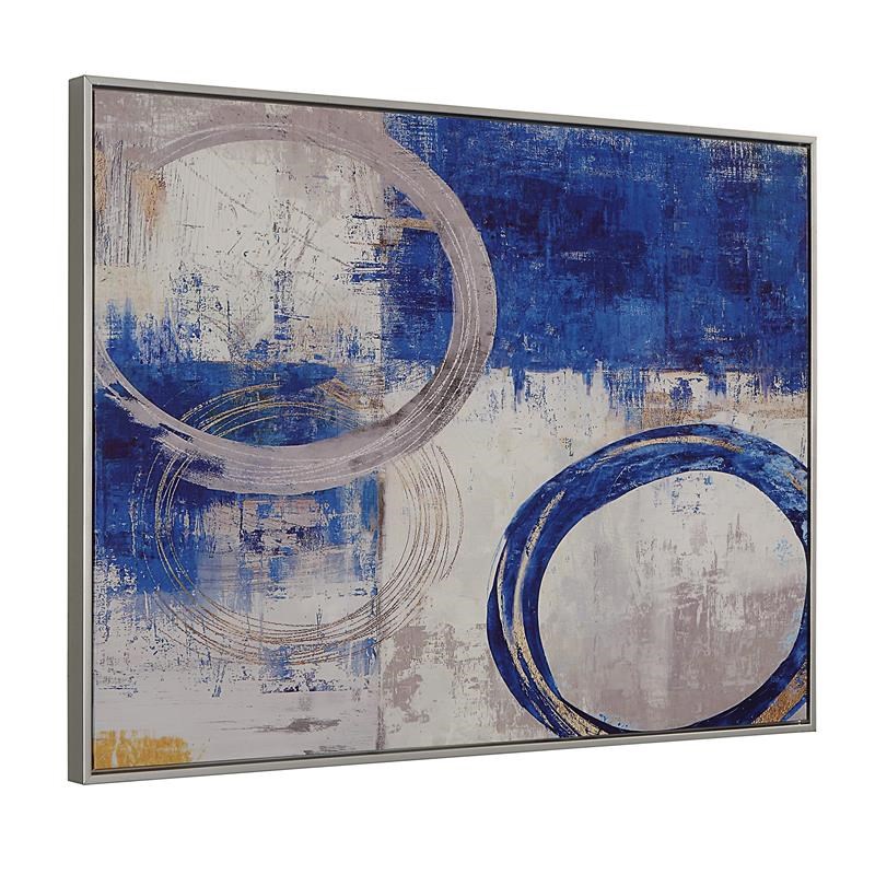 Carolina Classics Circle Abstract Wall Art 24 x 32 with Silver Frame in Blue
