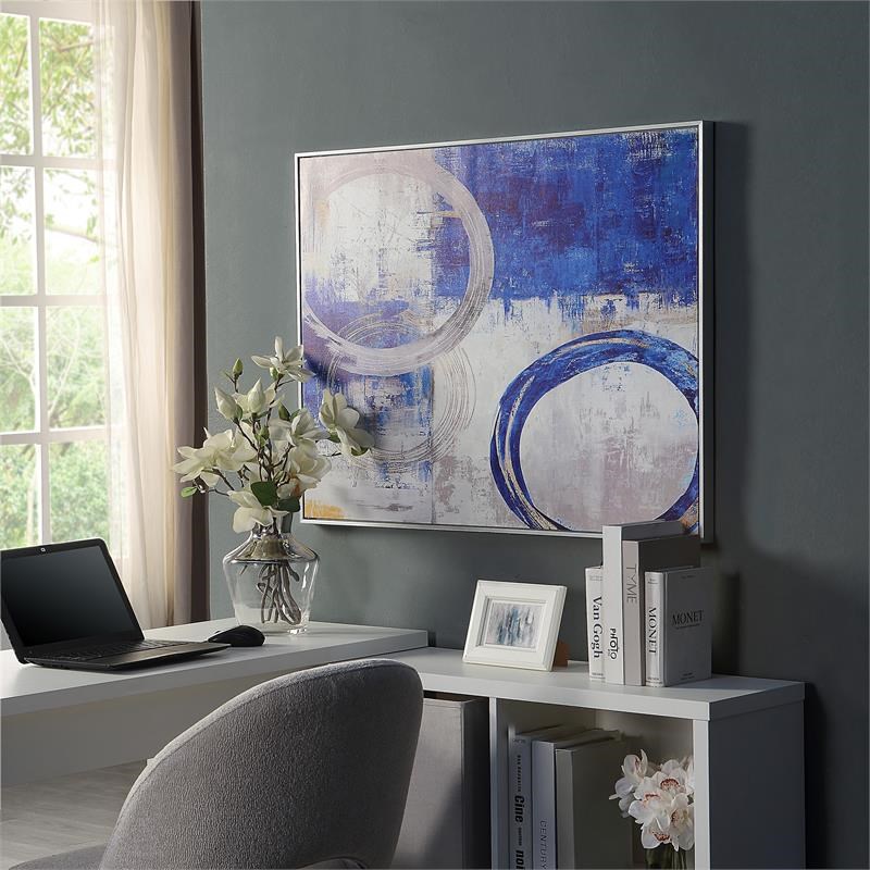 Carolina Classics Circle Abstract Wall Art 30 x 39 with Silver Frame in Blue