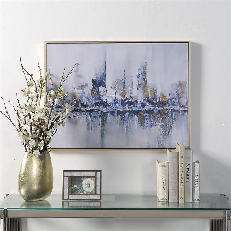 Carolina Classics Cityscape Abstract Wall Art 24 x 32 with Gold Frame in Teal