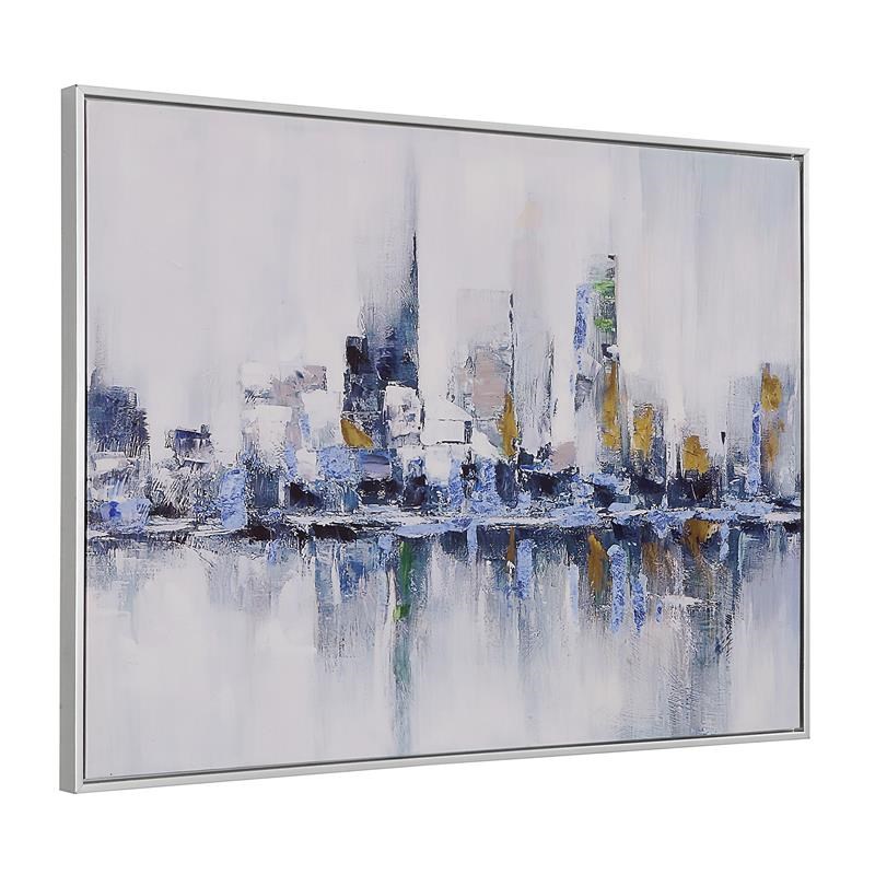 Carolina Classics Cityscape Abstract Wall Art 24 x 32 with Silver Frame in Teal