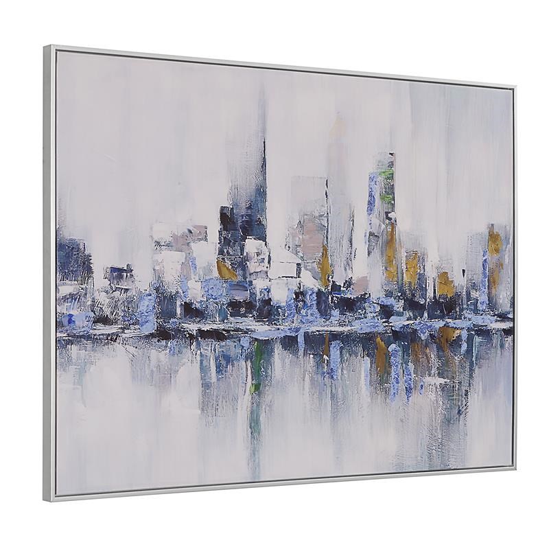 Carolina Classics Cityscape Abstract Wall Art 24 x 32 with Silver Frame in Teal