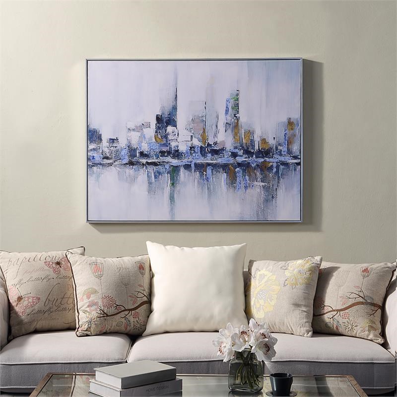 Carolina Classics Cityscape Abstract Wall Art 36 x 47 with Silver Frame in Teal