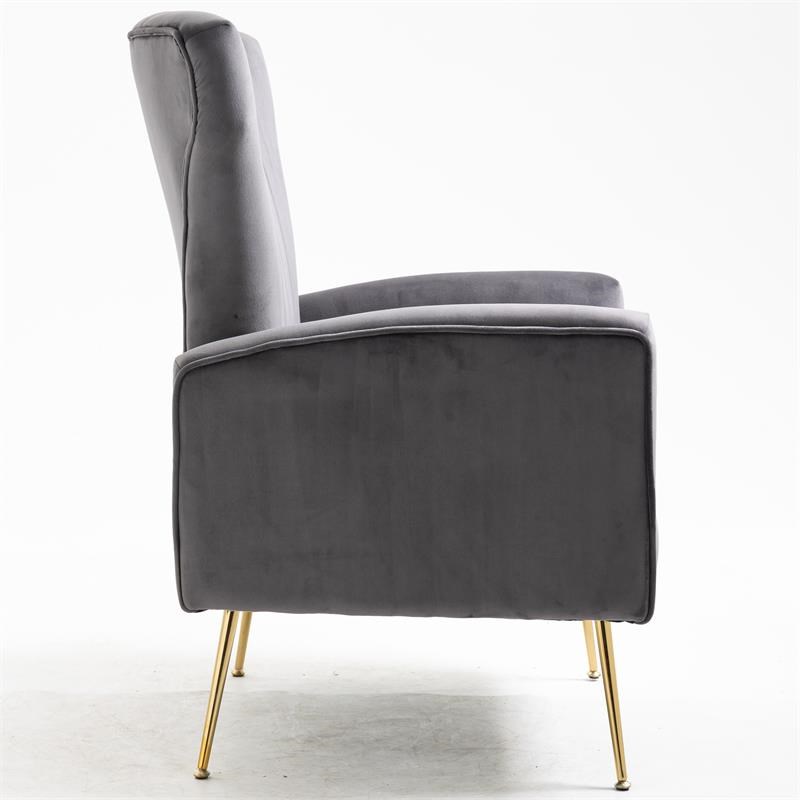 Carolina Classics Cela Gray Velvet Upholstered Wingback Chair with Gold legs