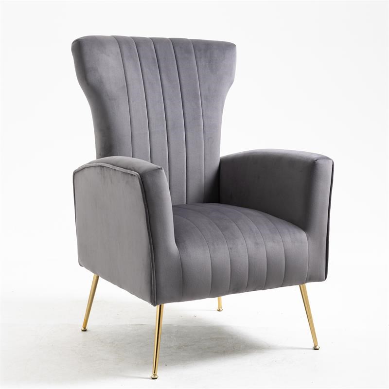 Carolina Classics Cela Gray Velvet Upholstered Wingback Chair with Gold legs