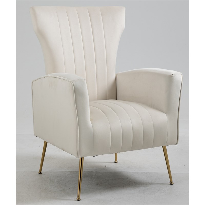 Carolina Classics Cela Cream Velvet Upholstered Wingback Chair with Gold legs