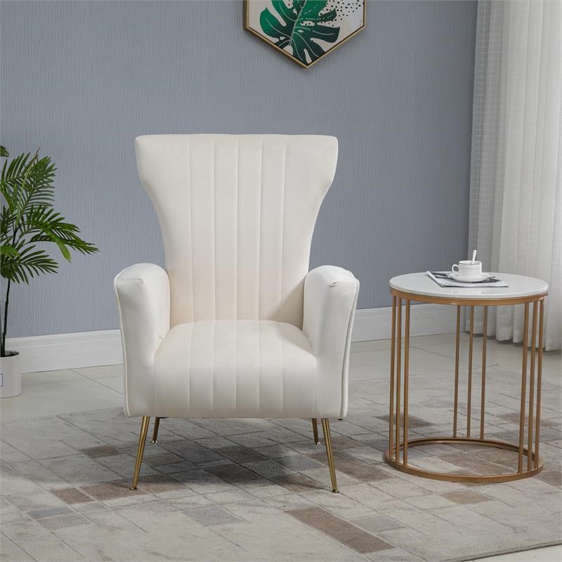 Carolina Classics Cela Cream Velvet Upholstered Wingback Chair with Gold legs