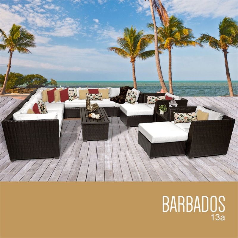 TK Classicss Barbados 13-Piece Patio Wicker Sofa Set in White