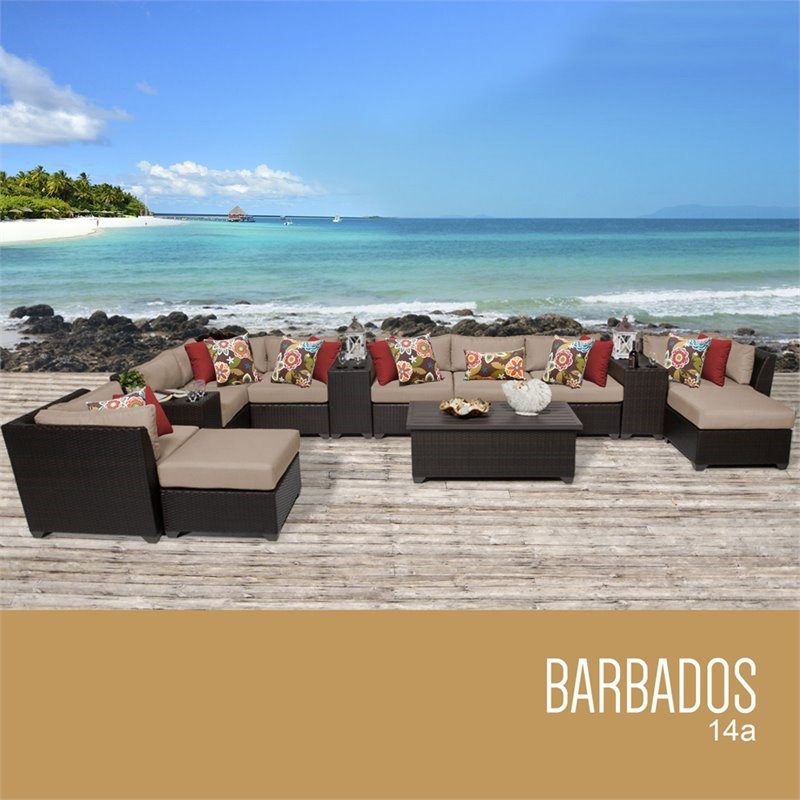 TK Classics Barbados 14-Piece Wicker Patio Sofa Set in Tan