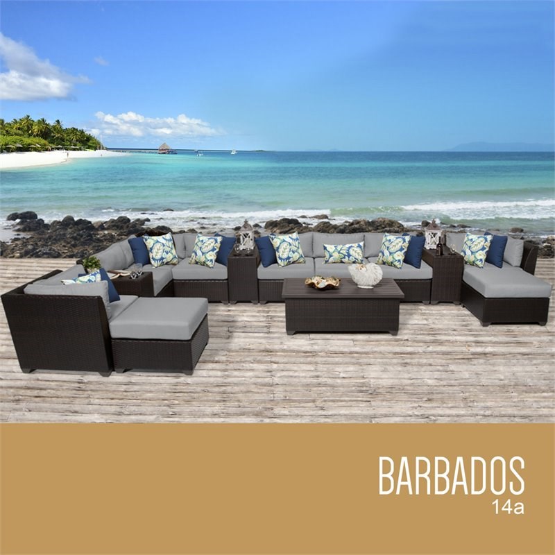 TK Classicss Barbados 14-Piece Patio Wicker Sofa Set in Gray