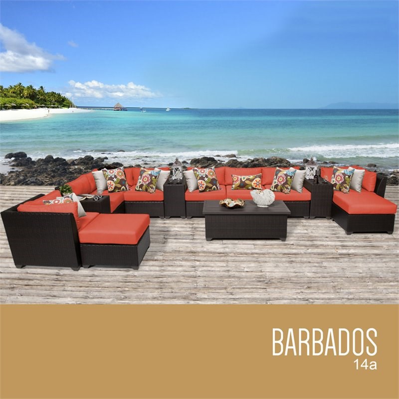 TK Classicss Barbados 14-Piece Patio Wicker Sofa Set in Orange