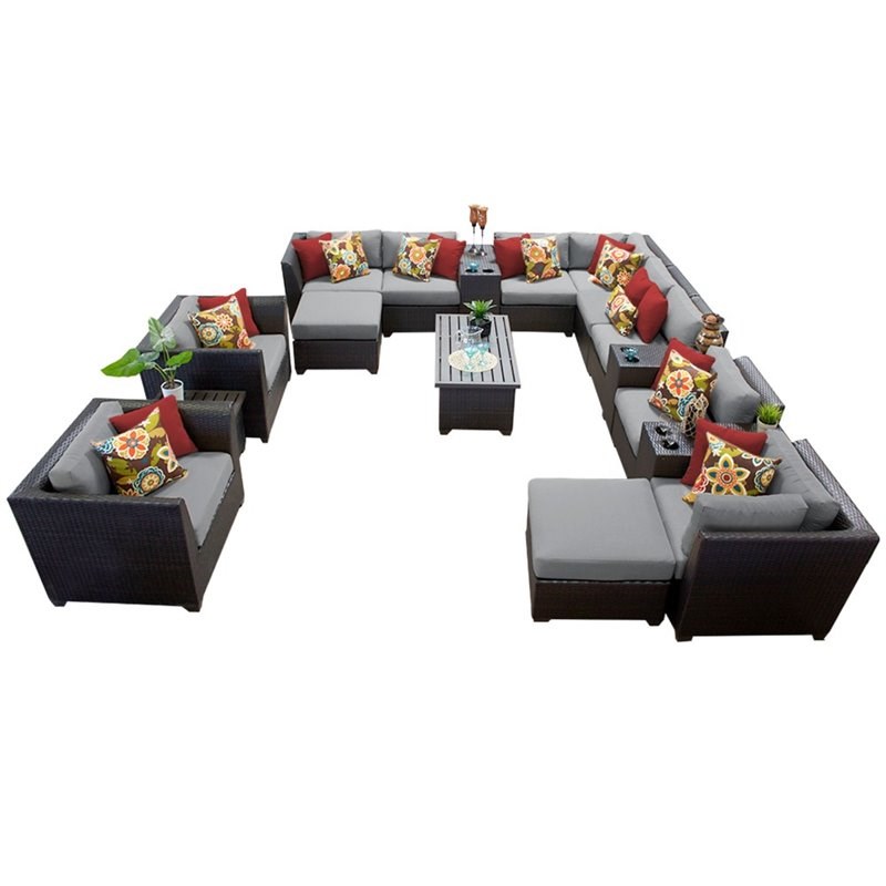 TK Classics Barbados Traditional 17 Pc Wicker Outdoor Sectional Set in Gray