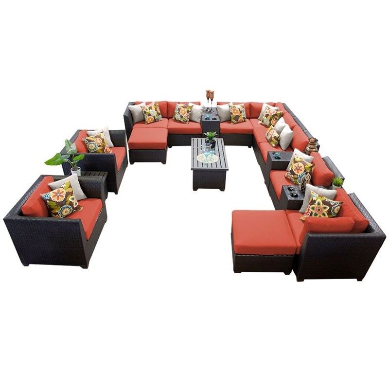 TK Classics Barbados Traditional 17 Pc Wicker Outdoor Sectional Set in Orange