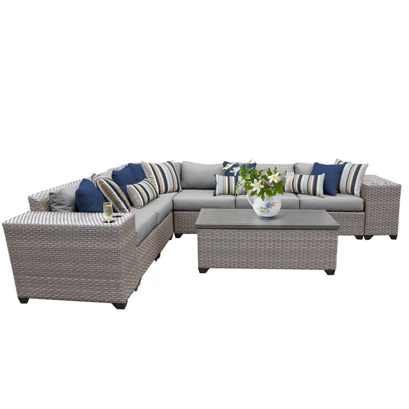 TK Classics Florence 9-Piece Wicker Patio Sectional Set in Gray
