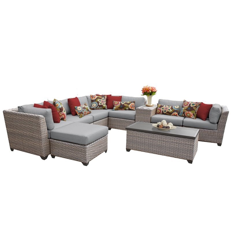 TK Classics Florence 10-Piece Wicker Patio Sectional Set in Gray