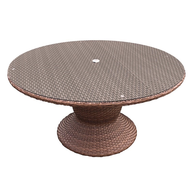 Round Patio Dining Table In Caramel, 60 Inch Round Glass Outdoor Table