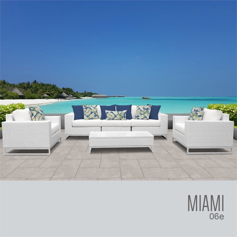 TK Classics Miami 6-Piece Wicker Patio Sofa Set in White and Blue