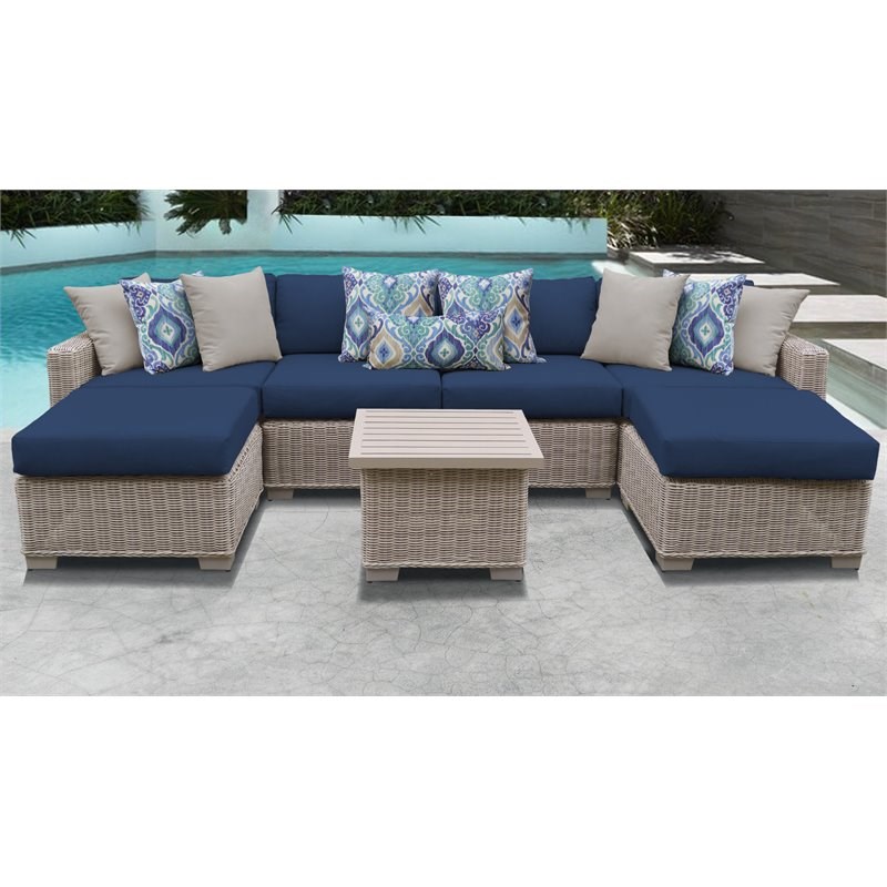 coast 7 piece outdoor wicker patio furniture set 07a in navy - coast ...