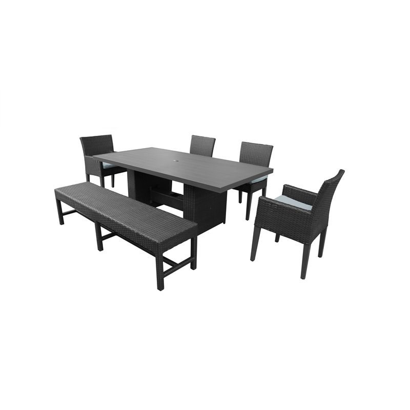 Barbados Patio Dining Table with 4 Dining Chairs and 1 Bench in Spa