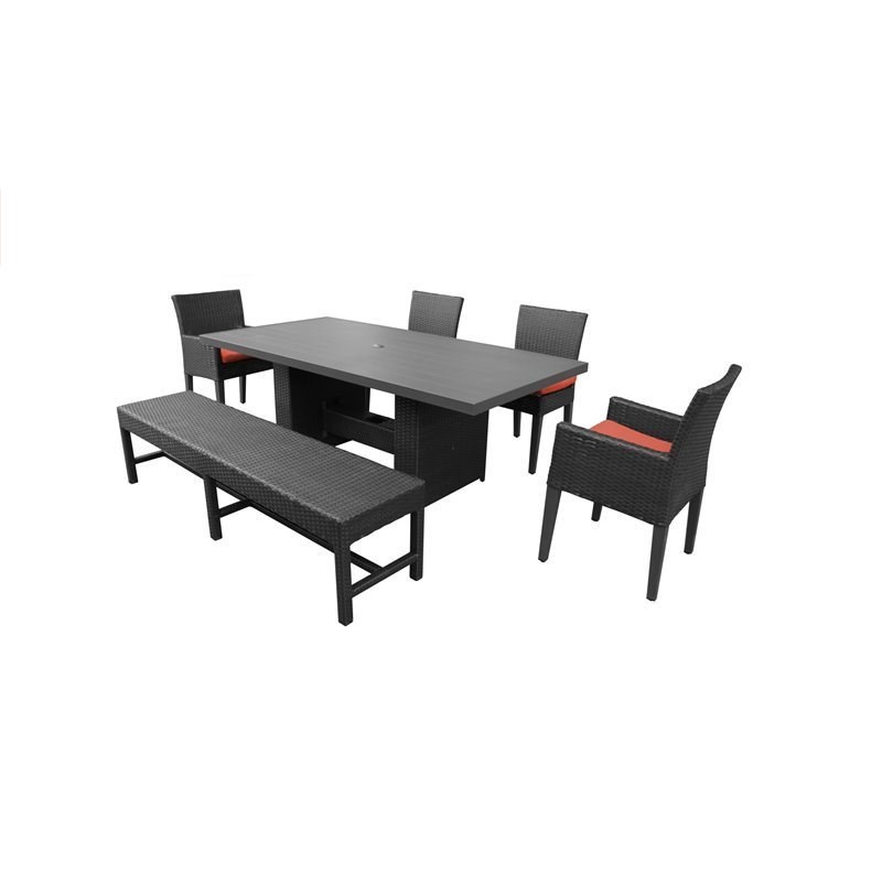 Barbados Patio Dining Table with 4 Dining Chairs and 1 Bench in Tangerine