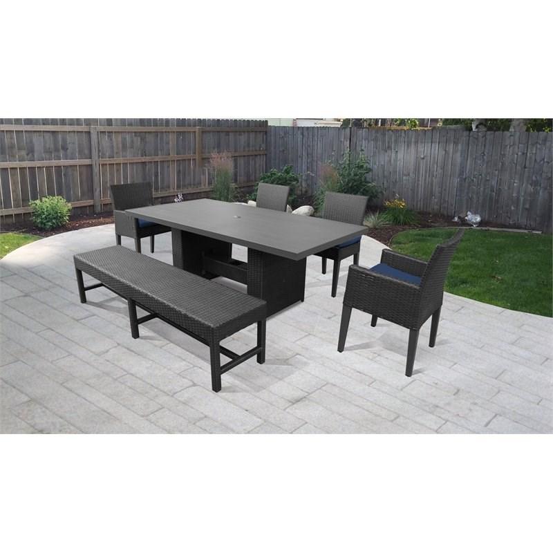 Barbados Patio Dining Table with 4 Dining Chairs and 1 Bench in Navy