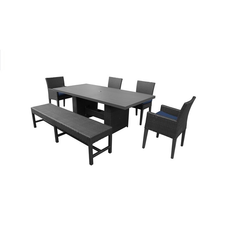 Barbados Patio Dining Table with 4 Dining Chairs and 1 Bench in Navy