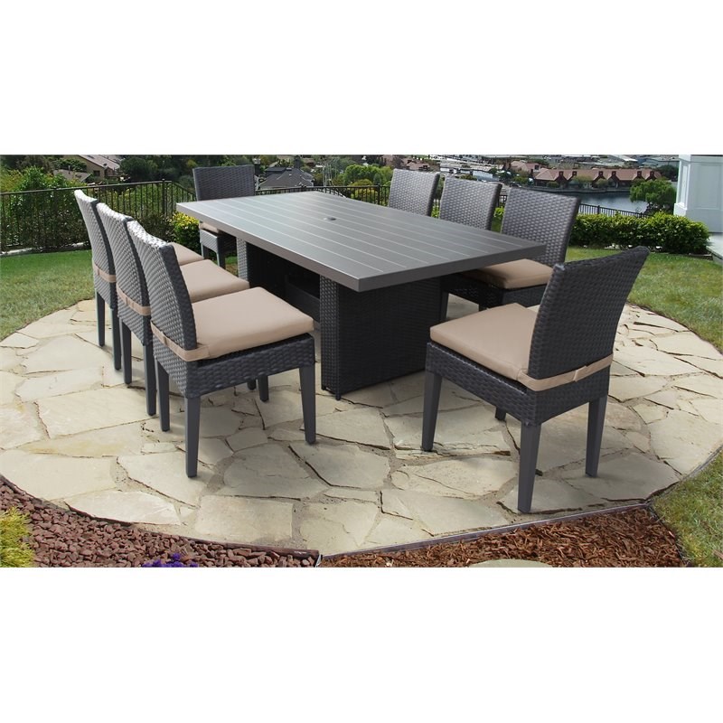Belle Patio Dining Table with 8 Armless Chairs and Cushions