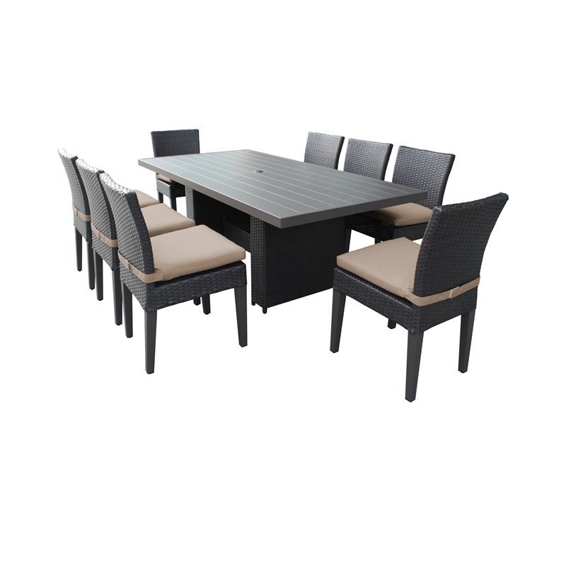 Belle Patio Dining Table with 8 Armless Chairs and Cushions