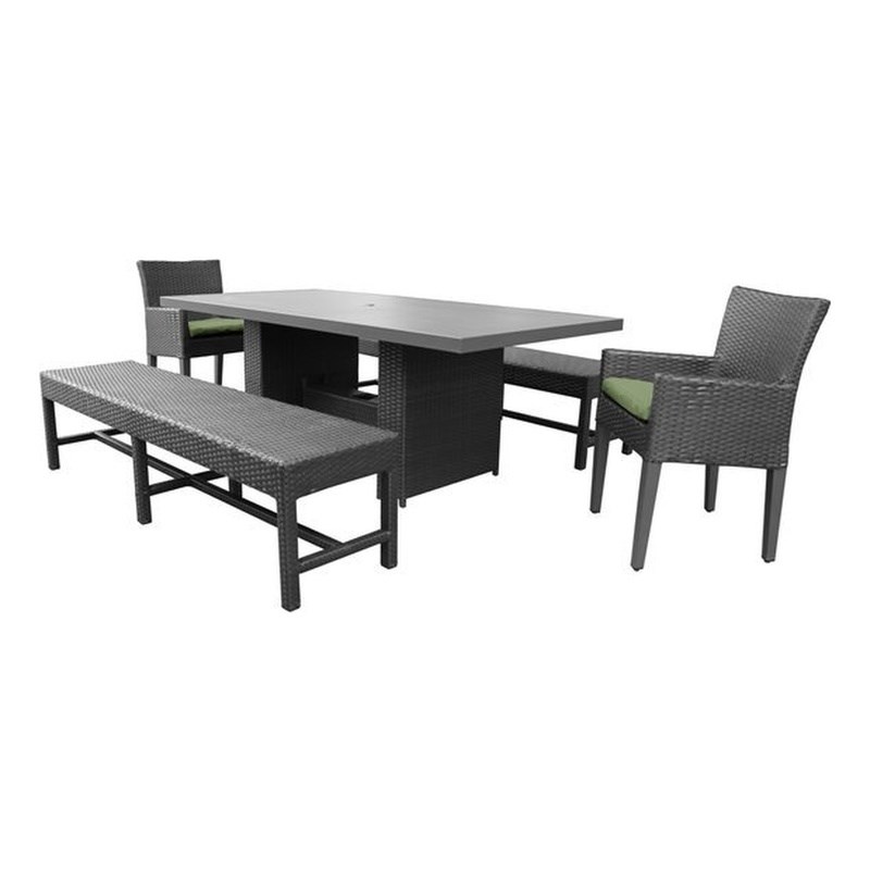 Barbados Patio Dining Table with 2 Dining Chairs and 2 Benches in Cilantro