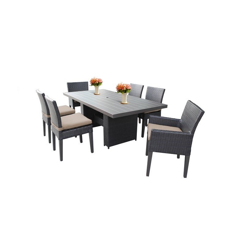 Barbados Patio Dining Table with 4 Armless Chairs and 2 Arm Chairs and Cushions