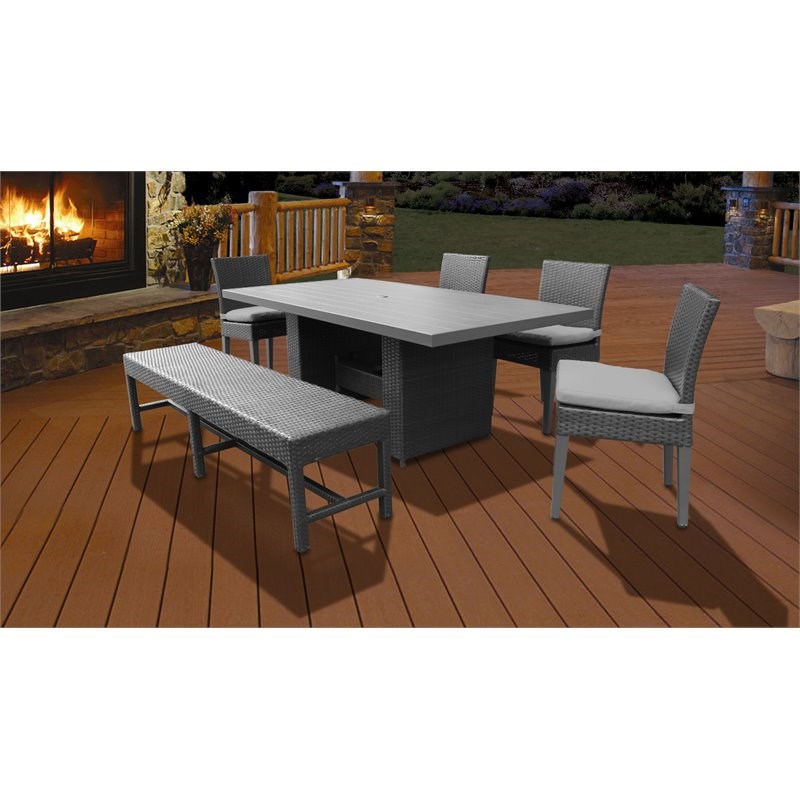 Barbados Patio Dining Table with 4 Chairs and 1 Bench in Gray