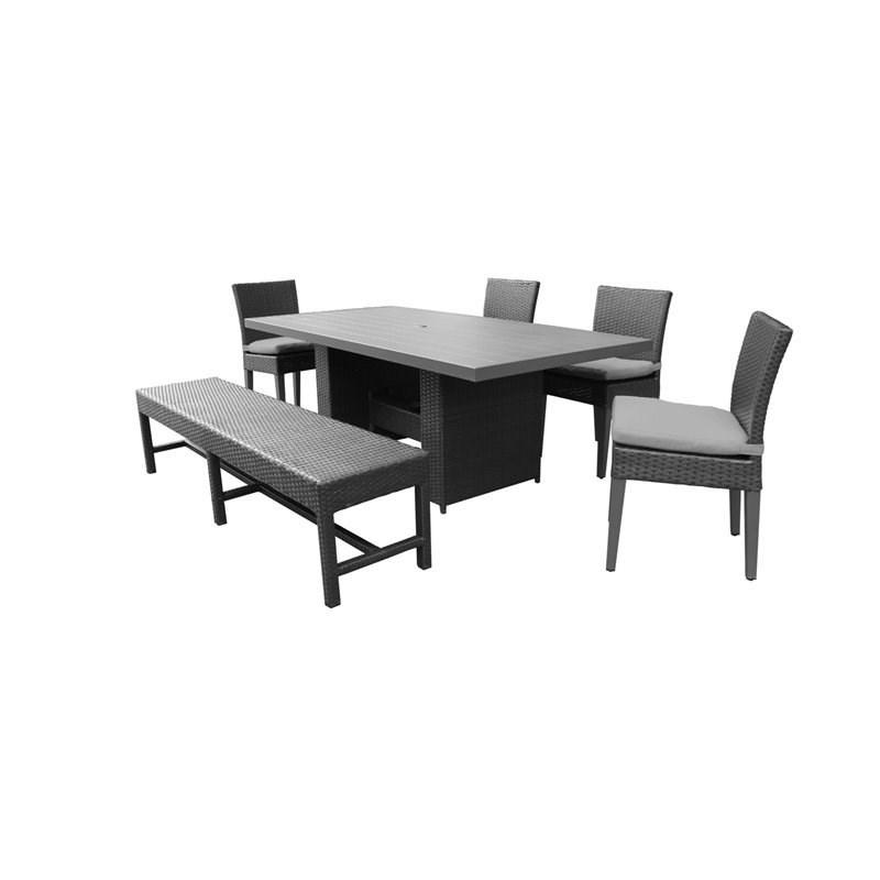 Barbados Patio Dining Table with 4 Chairs and 1 Bench in Gray