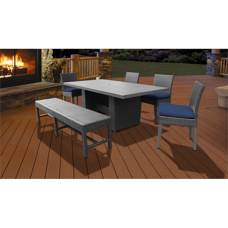 Barbados Patio Dining Table with 4 Chairs and 1 Bench in Navy