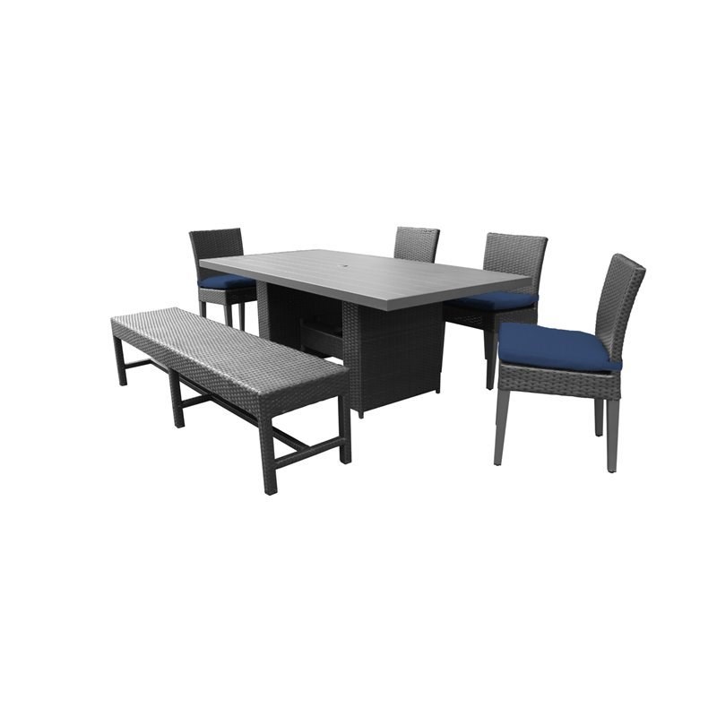 Barbados Patio Dining Table with 4 Chairs and 1 Bench in Navy