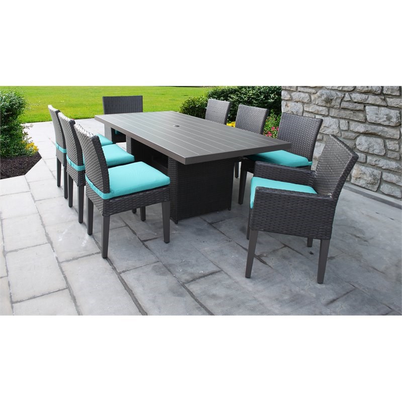 Barbados Rectangular Patio Dining Table 6 Armless Chairs 2 Arm Chairs in Aruba