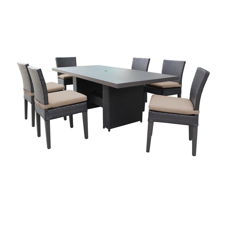 Barbados Patio Dining Table with 6 Armless Chairs and Cushions