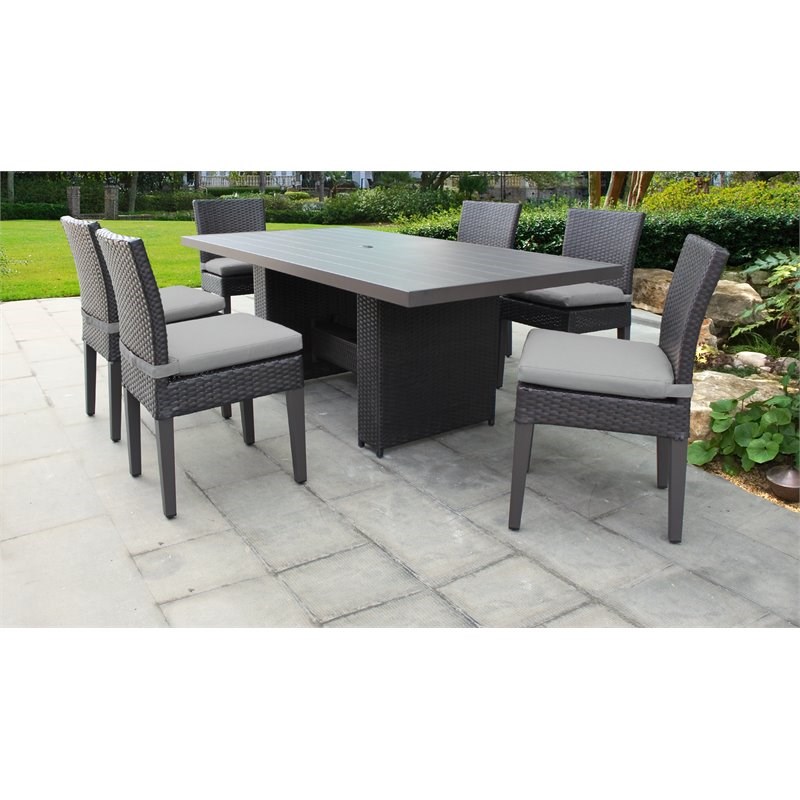 Barbados Rectangular Outdoor Patio Dining Table with 6 Armless Chairs in Grey