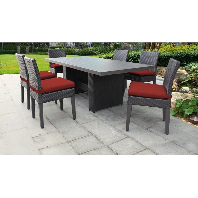 Barbados Rectangular Patio Dining Table with 6 Armless Chairs in Terracotta