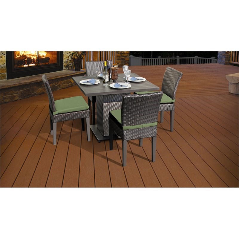 Barbados Square Dining Table with 4 Armless Chairs and Cushions in Cilantro