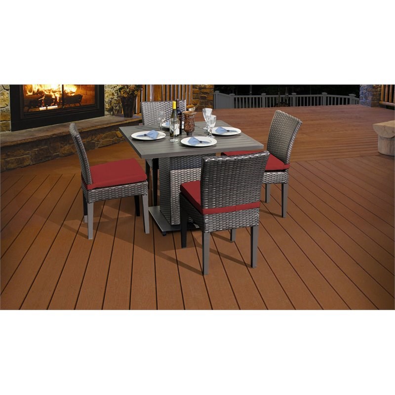 Barbados Square Dining Table with 4 Armless Chairs and Cushions in Terracotta