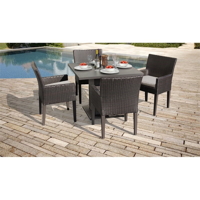Barbados Square Dining Table with 4 Dining Chairs and Cushions in Beige
