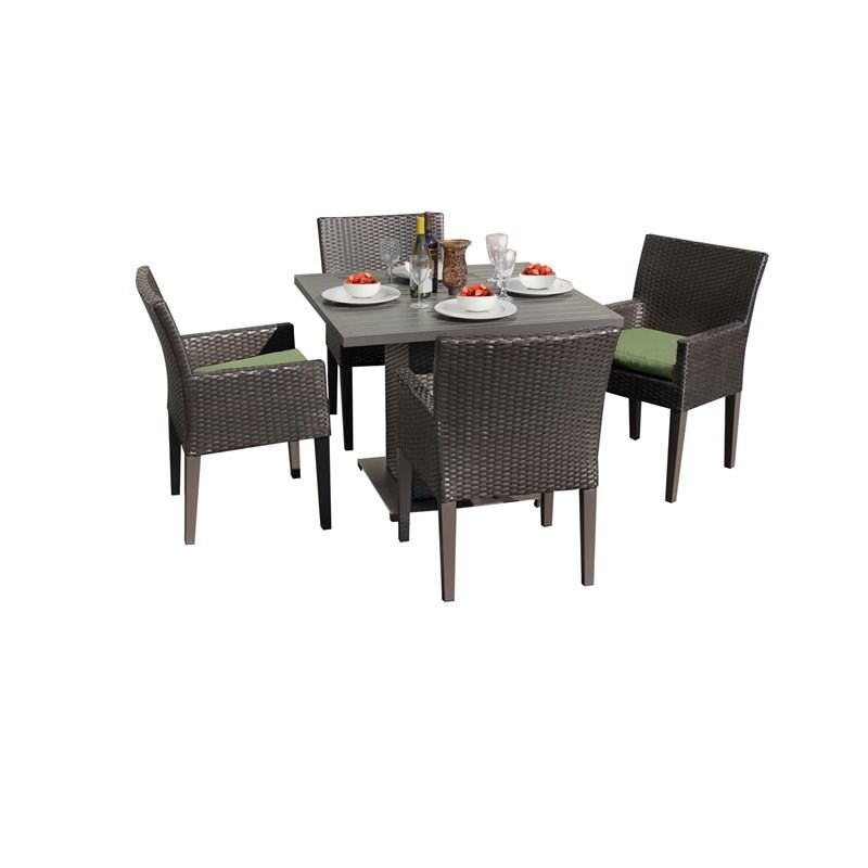 Barbados Square Dining Table with 4 Dining Chairs and Cushions in Cilantro