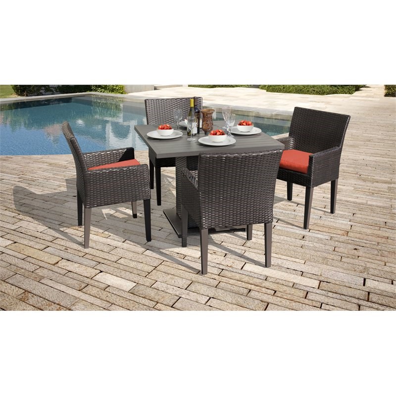 Barbados Square Dining Table with 4 Dining Chairs and Cushions in Tangerine