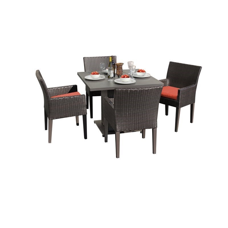 Barbados Square Dining Table with 4 Dining Chairs and Cushions in Tangerine